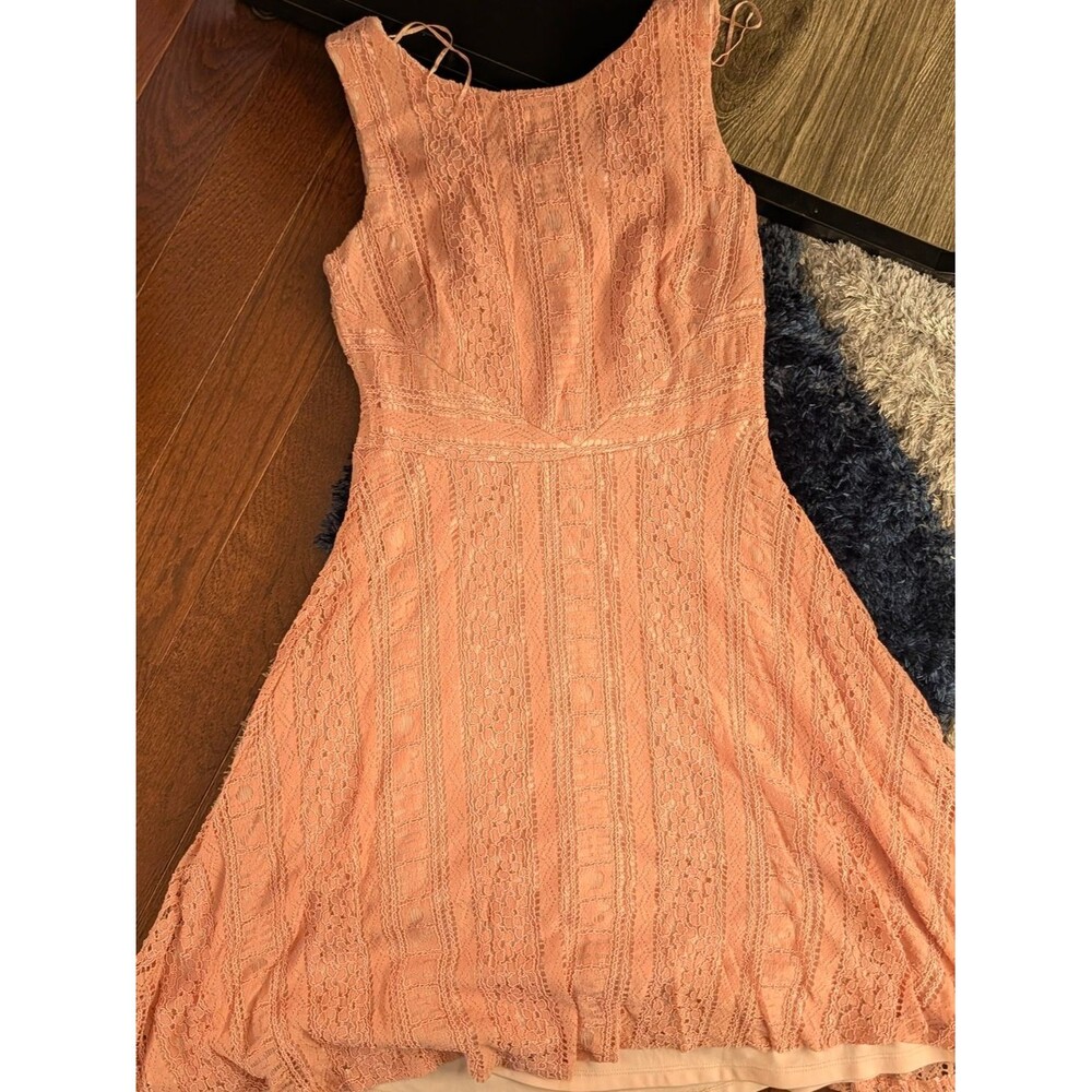 Sleeveless Peach Lace Fit & Flare Dress